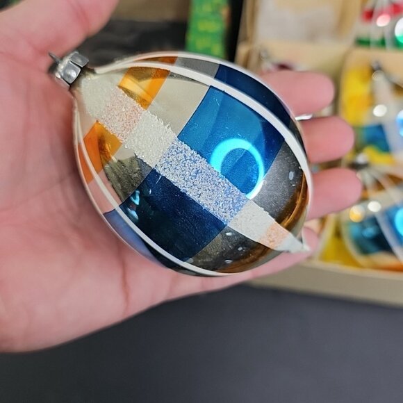 Large East Germany Christmas Ornament 6pc Baubles Oblong Mercury Glass 4" X 2.5" - Picture 14 of 16